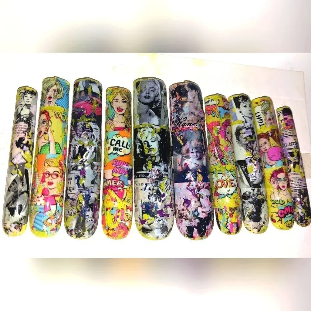 Hand crafted custom 10pc xxl long acrylic press on nails sz large For Adults